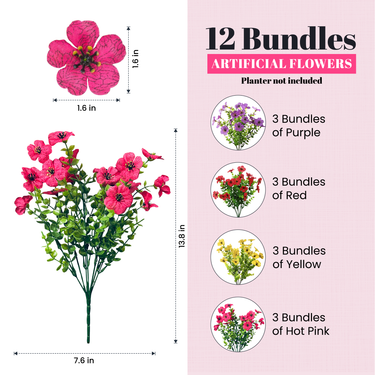 Faux Silk Daisy Bundle with Eucalyptus Leaves (Red, Purple, Yellow & Hot Pink)
