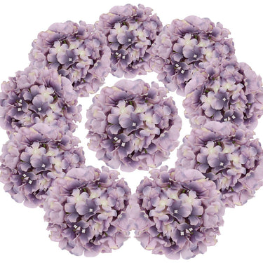 Silk Hydrangea Artificial Flower Heads with Stems - 10 Pcs