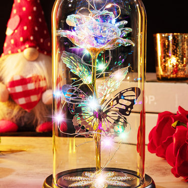 Galaxy Rose in Glass Dome with LED Lights