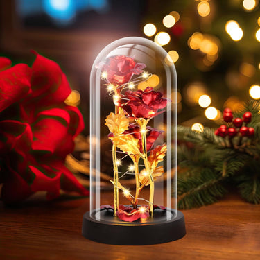 Light Up Rose Trio in Glass Dome