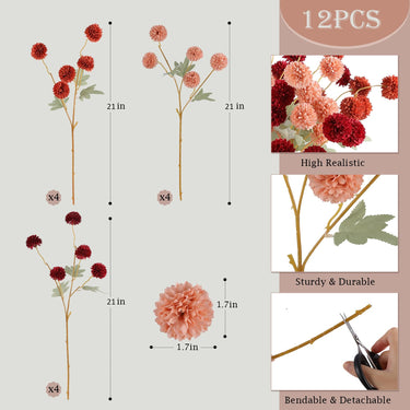 Artificial Chrysanthemum Flower - 12 Pcs