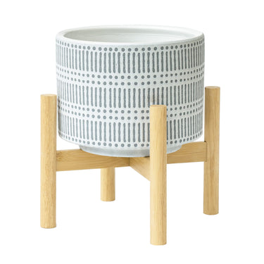 Ceramic Plant Pot with Wooden Stand