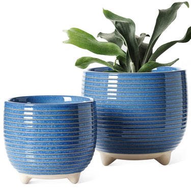 Modern Footed Ceramic Plant Pots with Drainage - Set of 2