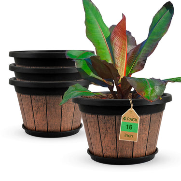Whiskey Barrel Resin Planter with Drainage & Saucer