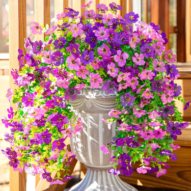 UV Resistant Faux Hanging Violets with Eucalyptus Vines