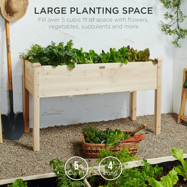Elevated Wooden Raised Garden Bed with Liner